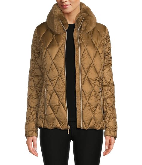 black michael kors jacket fur collar|Michael Kors faux fur coat.